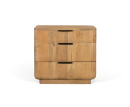 GINER Y COLOMER Table de nuit en bois de manguier naturel avec 3 tiroirs à glissières métalliques et coins arrondis - Design minimaliste moderne